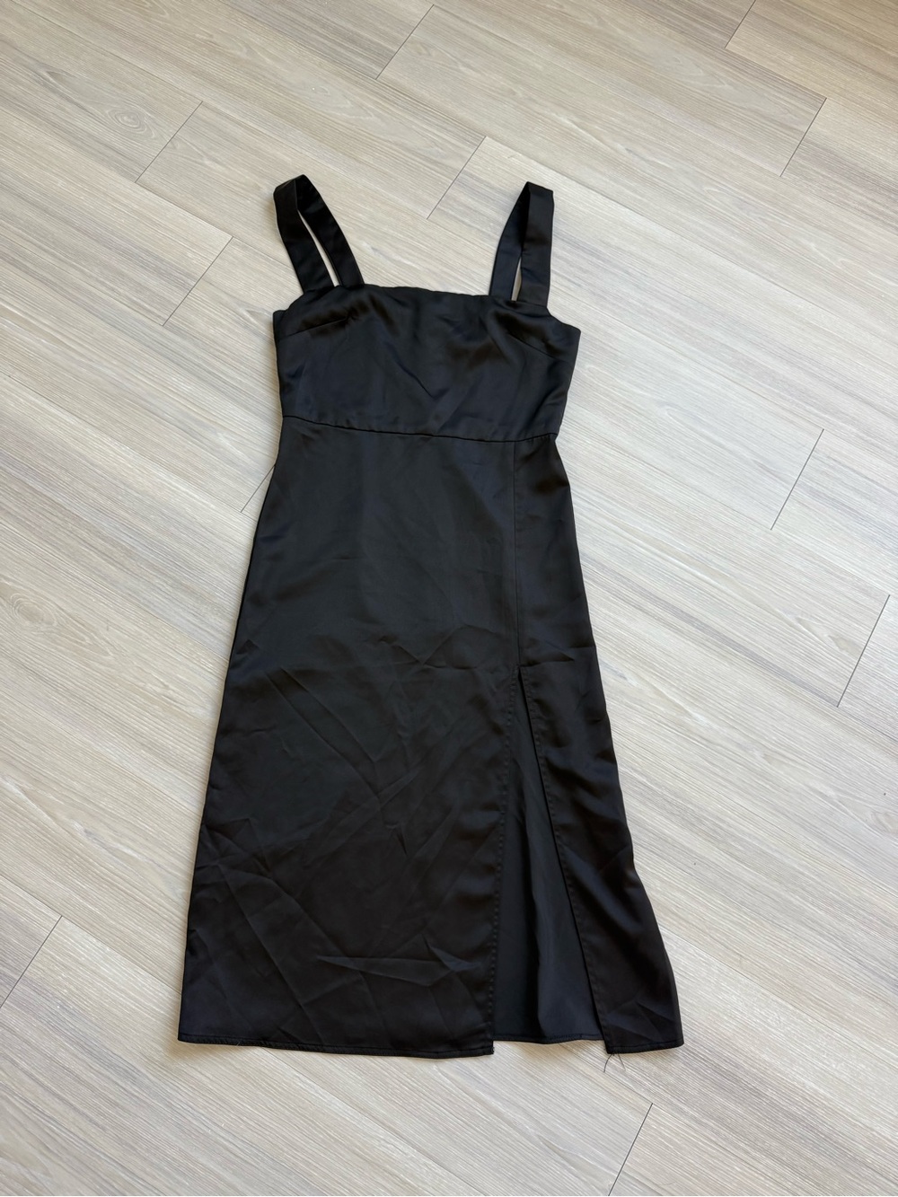 Classic Black Slip Midi Dress with Side Slit
